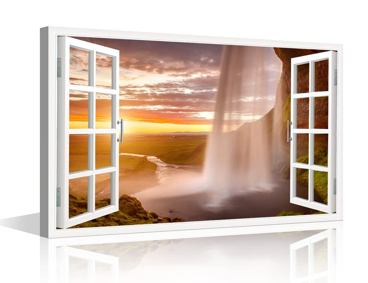 TISHIRON 3D Window View Seaside Effect Canvas Wall Art Prints for Living Room Bedroom Decor Office Kitchen Home Decoration Framed Ready to Hang 12x18inch — view 35