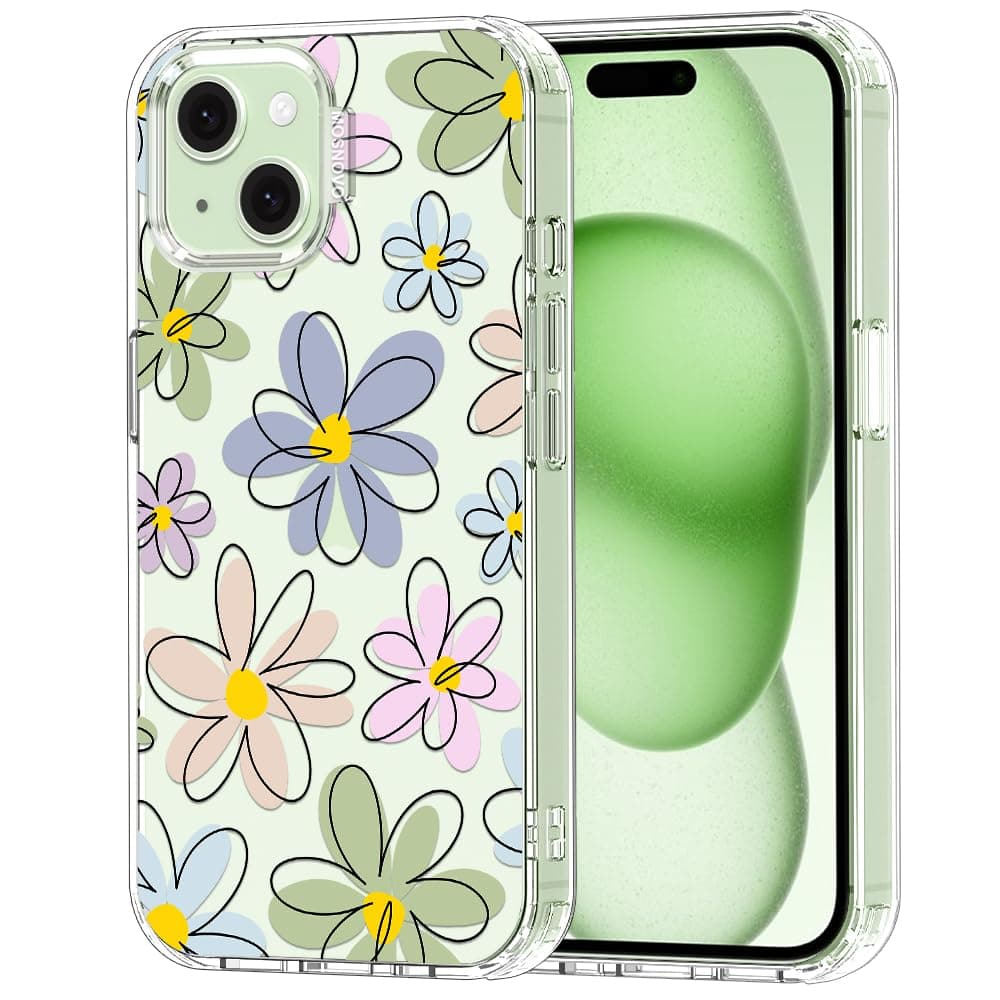 MOSNOVO Case for iPhone 15, [Buffertech 6.6ft Military-Grade Drop Protection] [Anti Peel Off Tech] Clear TPU Bumper Phone Case Cover Design - Linear Blooms