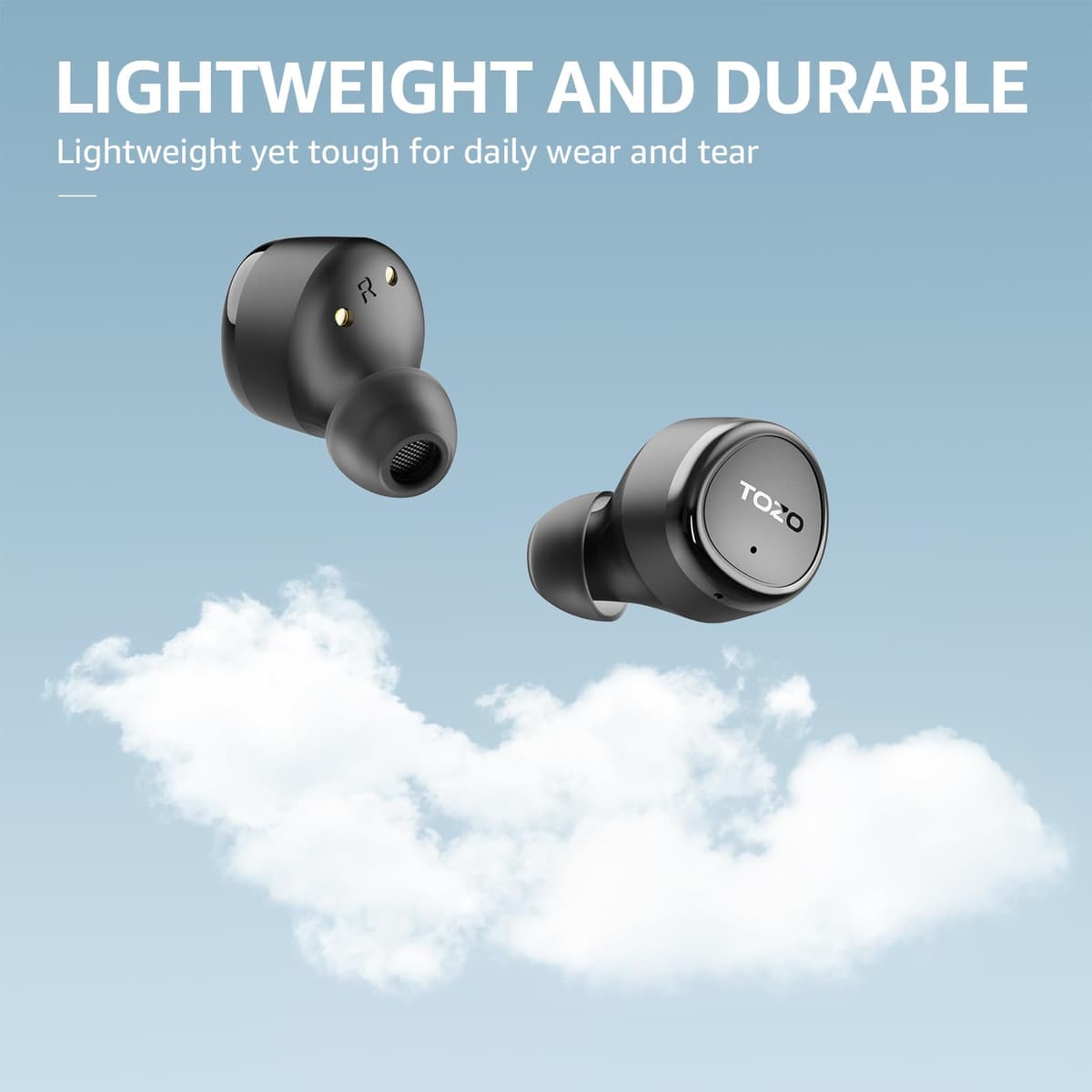 TOZO E1 Wireless Bluetooth 5.3 Headphones with ENC Calls Ultralight EQs Adjustment 30H Playback USB Type C IPX6 Black — view 2