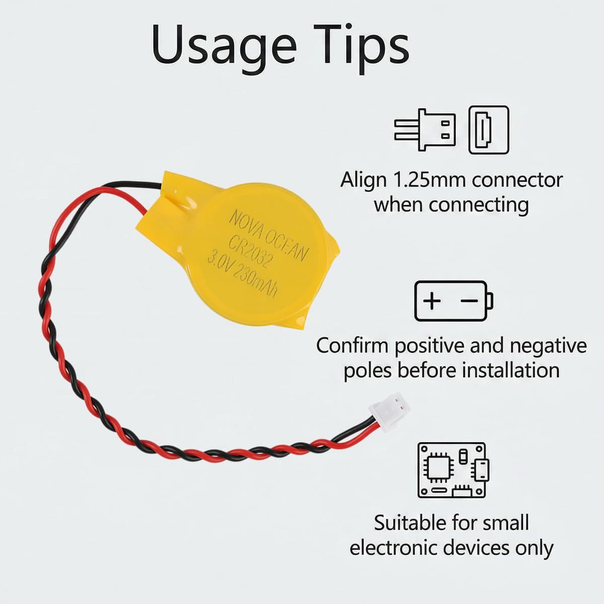 5 Pila Botón Litio CR2032 3V con Pestañas de Soldadura 240mAh – Batería no Recargable UL Certificada para Placa Base PC Portátil, Separador de Fibra de Poliéster — view 4