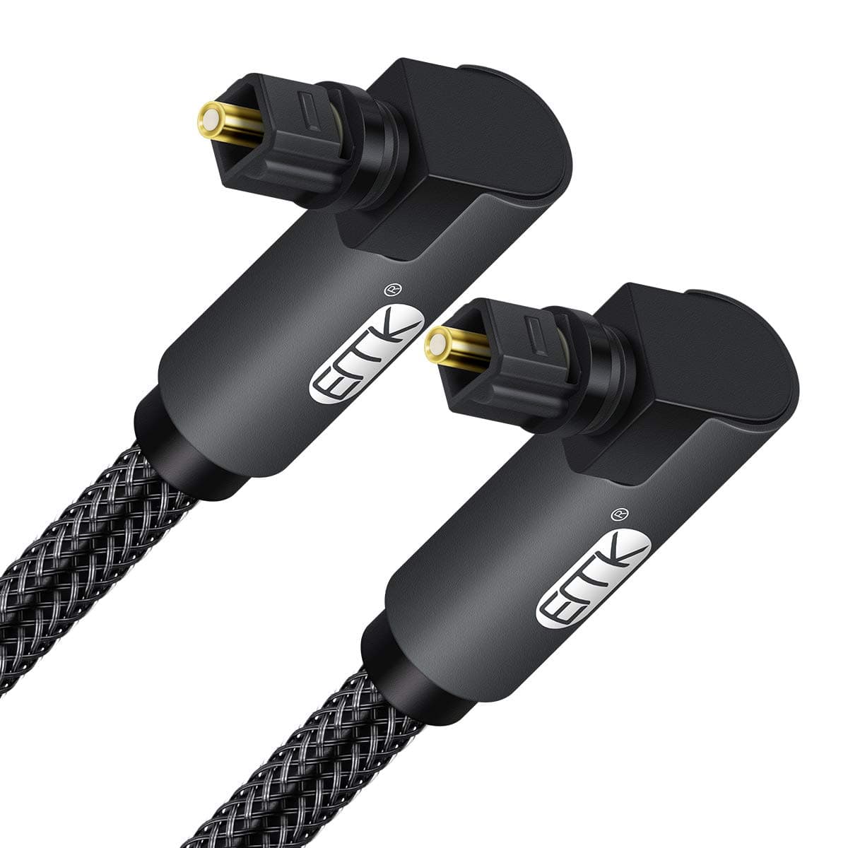 EMK Cable óptico de ángulo recto, cable de fibra óptica de enchufe Toslink giratorio de 90 grados para reproductor de Blu-Ray, barra de sonido, HDTV, PS3/PS4, Xbox (1,5M, Cable Óptico 90°, Negro) — view 12