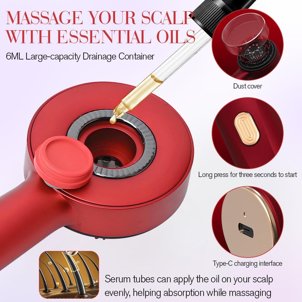Cepillo de Masaje para Cuero Cabelludo, 3 en 1 Cepillo de Masaje Capilar, Peine Masajeador Capilar con Luz Roja y Aplicador de Aceite 6ml para Crecimiento de Cabello — view 3