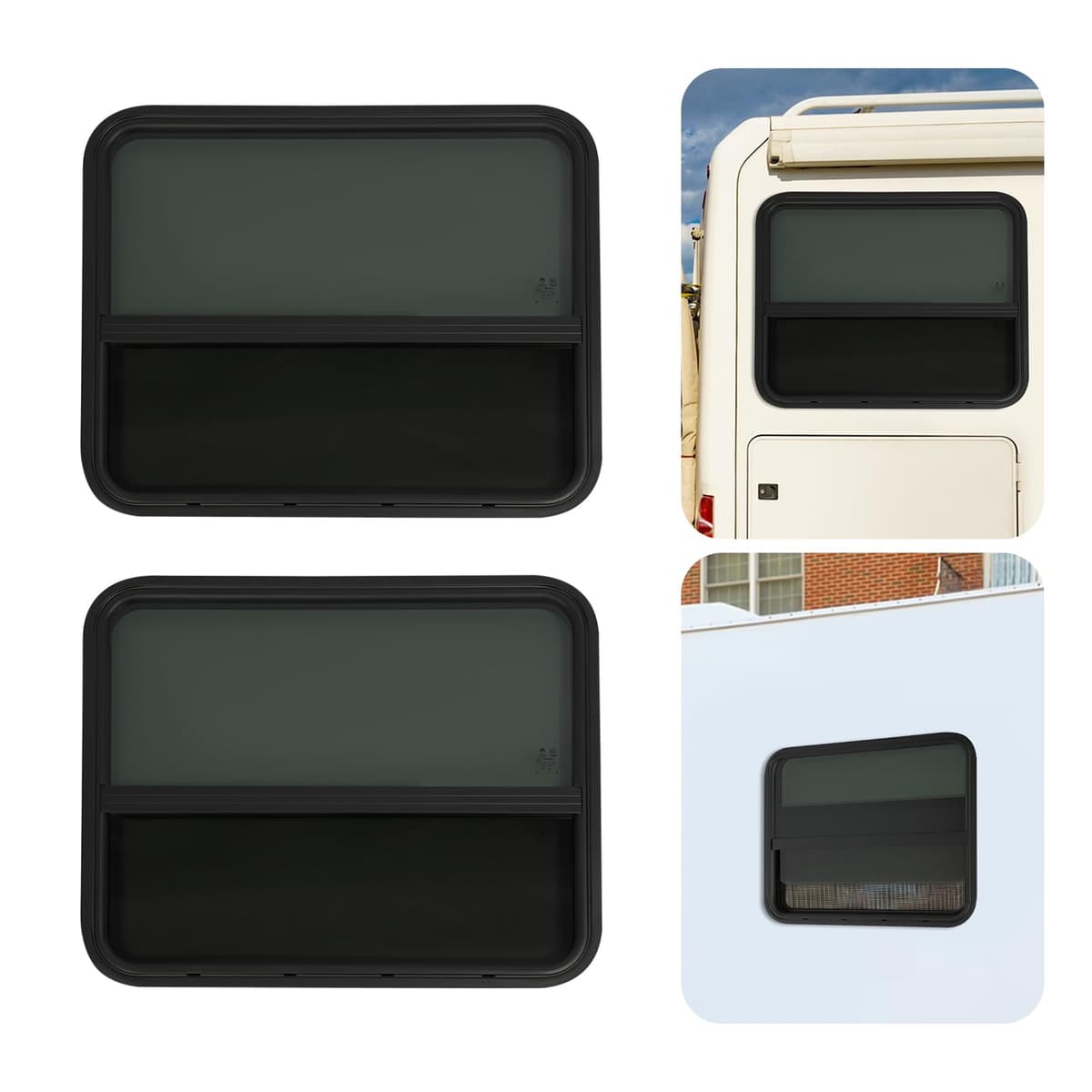 2 piezas de repuesto para ventanas de caravana | Ventana corredera vertical | Ventana de caravana | Ventanas de autocaravana con anillos de moldura rectangulares, protección solar y protección contra — view 4