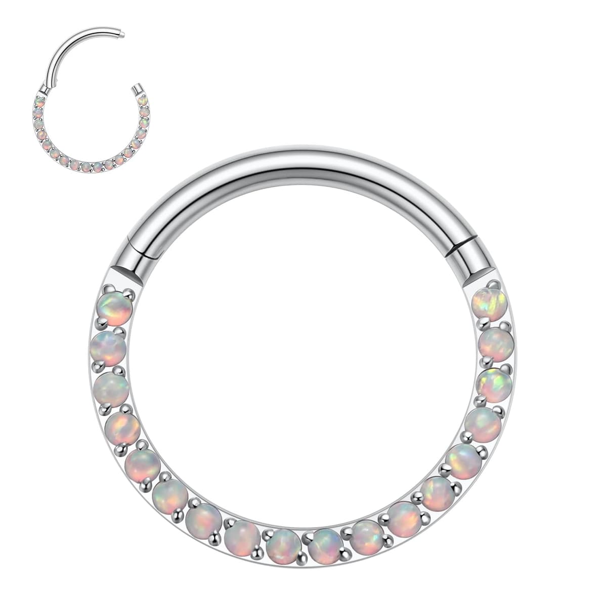hengkaixuan CZ Opal Septum Jewellery Daith Ring Conch Hoop Seamless Clicker Ring Surgical Steel Rook Tragus Conch Piercing Jewellery Small Hoop Earring Nose Hoop Ring — view 17