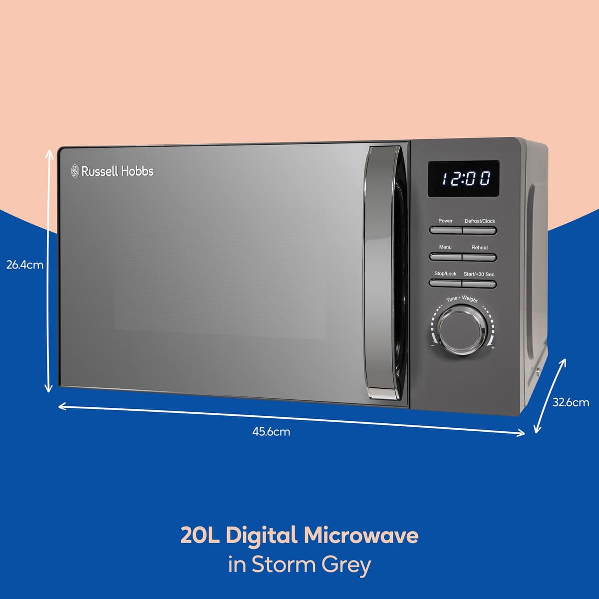 Russell Hobbs Digital Microwave 20L 800W in Grey with 5 Power Levels, Pull Handle Door & Button Control, Clock & Timer, Automatic Defrost, Easy Clean, 8 Auto Cook Menus RHMD818G — view 2