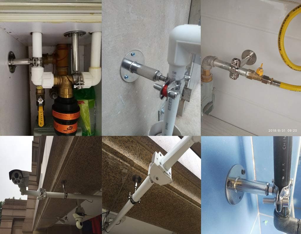 Juego de 2 soportes de pared de acero inoxidable, soporte de techo, soporte de tubo, soporte de tubo ajustable, abrazaderas de tubo para diámetro exterior de 38 mm a 40 mm, tipo corto … — view 5