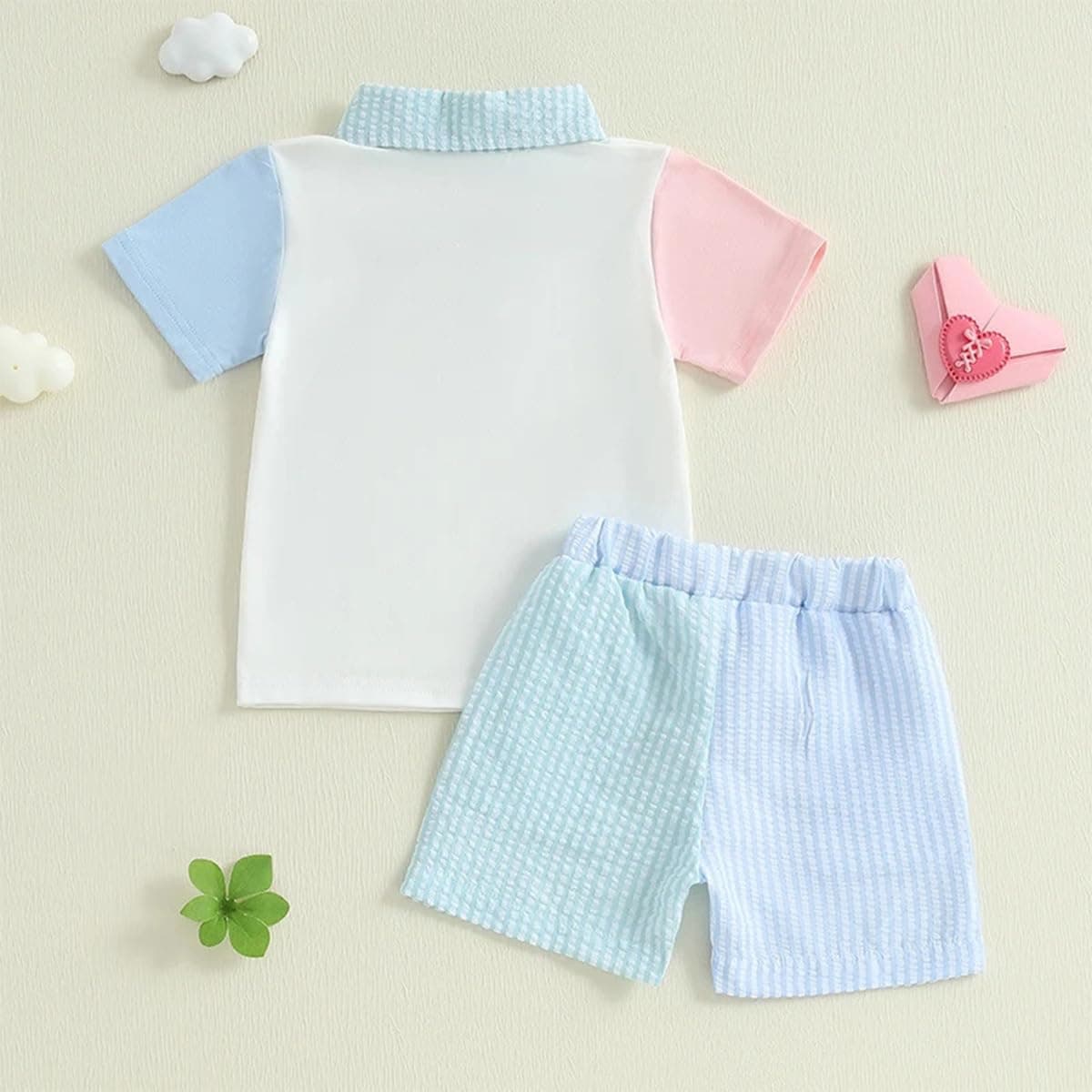 JENJON Conjunto Ropa para Niños Pequeños Manga Corta con Cuello Vuelto Camiseta Polo Lisa/Estampada y Pantalones Cortos 2 Piezas Chándal Traje para Verano — view 2