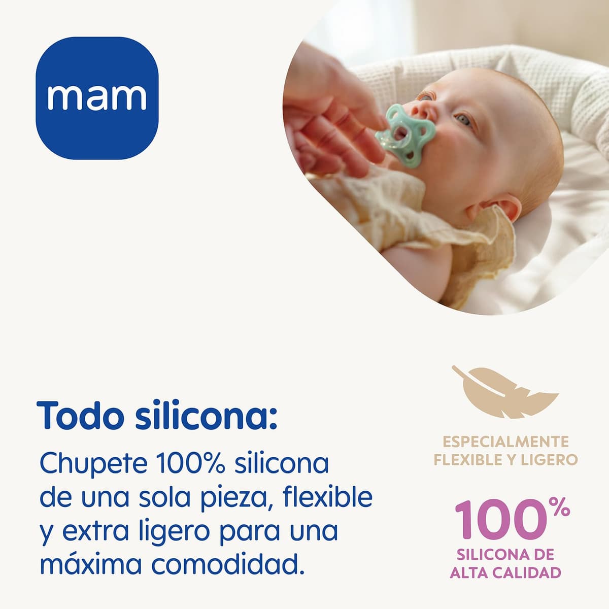 MAM Chupete Todo Silicona, 0-3 Meses, con Tetina Simétrica, Extra Pequeña y Cuello Delgado de Silicona Skin Soft Silicone de Fácil Aceptación, con Caja Autoesterilizadora, MAM Comfort, Rosa, 2uds — view 3