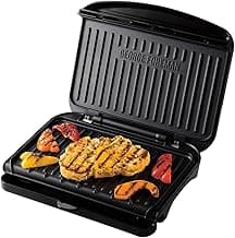 George Foreman Medium Electric Fit Grill [Non stick, Healthy, Griddle, Toastie, Hot plate, Panini, BBQ, Energy saving, Vertical storage, Easy clean, Drip tray, Ready to cook light] Black, 1630W 25810