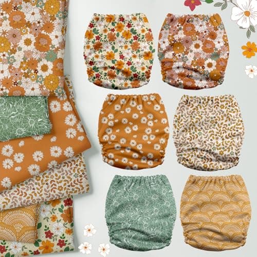 0 Cloth Diapers for Babies with AWJ Lining, 6 Pack with 12 5-Layer Bamboo(No Microfiber) Cloth Diaper Inserts - Reusable and Washable Pocket Diapers(12-My Warm Heart)