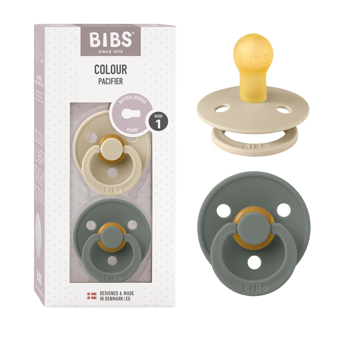 BIBS Colour Soother 2-Pack, BPA Free Dummy Pacifier, Round Nipple. Natural Rubber Latex, Size 2 (6-18 Months), Sky Blue/Steel Blue — view 77