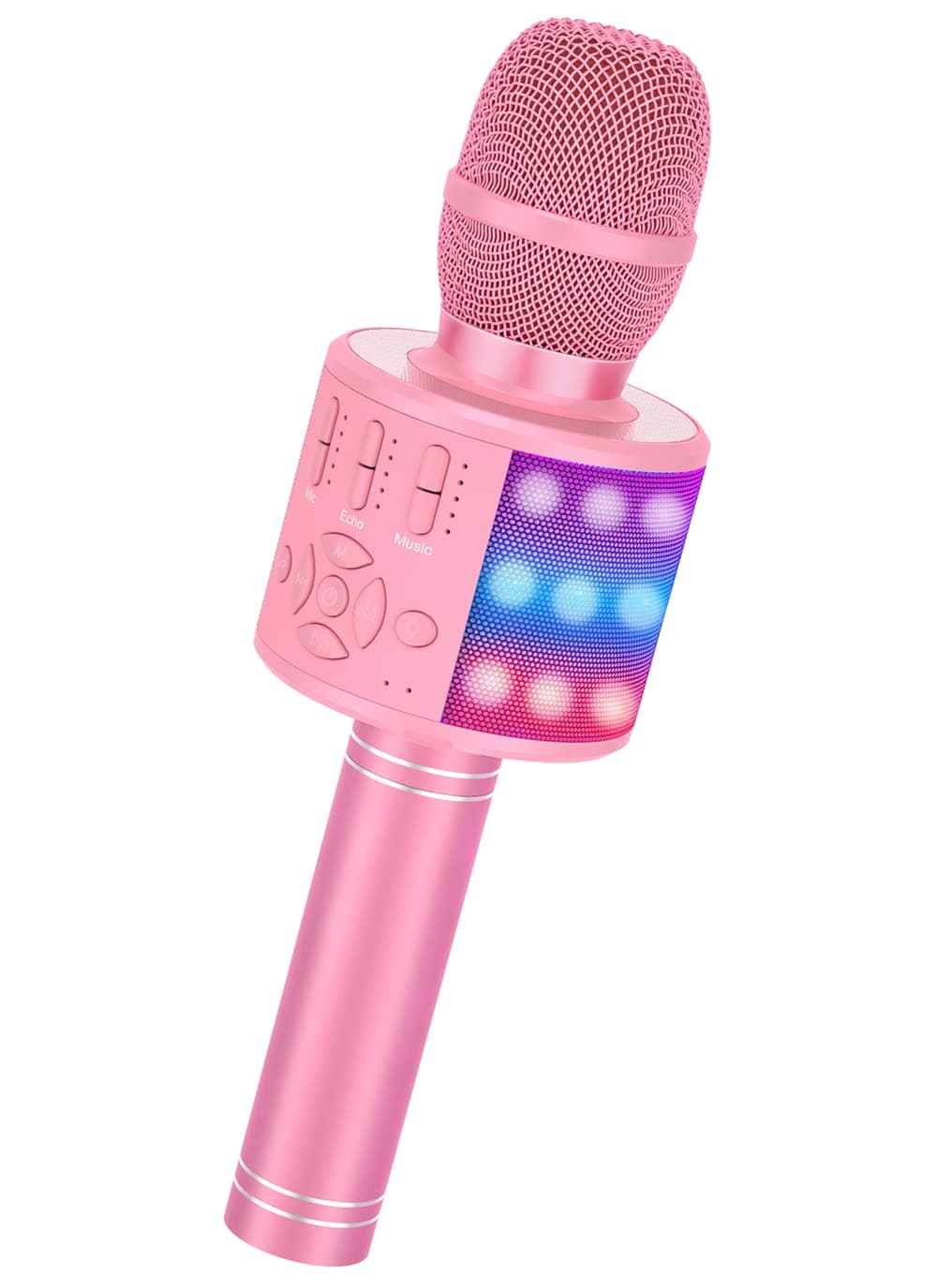 Ankuka Micrófono Karaoke Bluetooth Micrófono Inalámbrico para Niña con Luces LED Regalo Juguetes para Niños, Cambiador de Voz, Compatible con Android, iOS, PC Oro Rosa — view 8