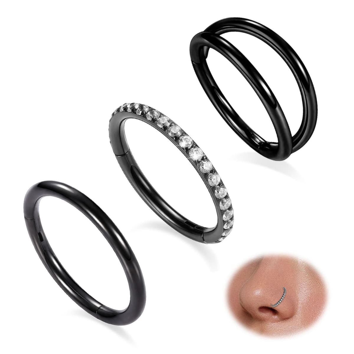 GAGABODY 2 Pcs Nose Rings 20G 18G 16G 14G 12G 10G 8G Surgical Steel Piercing Rings for Nose Septum Cartilage Helix Tragus Conch Rook Daith Lobe from 5mm to 16mm Seamless Hoop Unisex Hinged Earrings — view 16