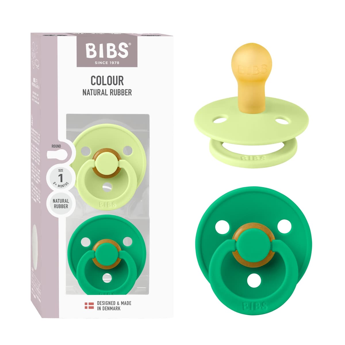 BIBS Colour Soother 2-Pack, BPA Free Dummy Pacifier, Round Nipple. Natural Rubber Latex, Size 2 (6-18 Months), Sky Blue/Steel Blue — view 108