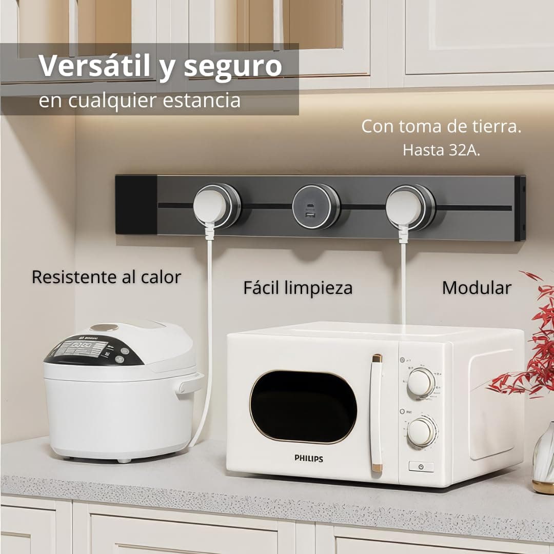 [Garantía Europea] Carril Enchufe Pared, hasta 7 Tomas, Regleta Lineal, raíl Modular, conexión Deslizante, Riel eléctrico, Power Strip, 50cm (4 shucko + 1 USB) — view 4