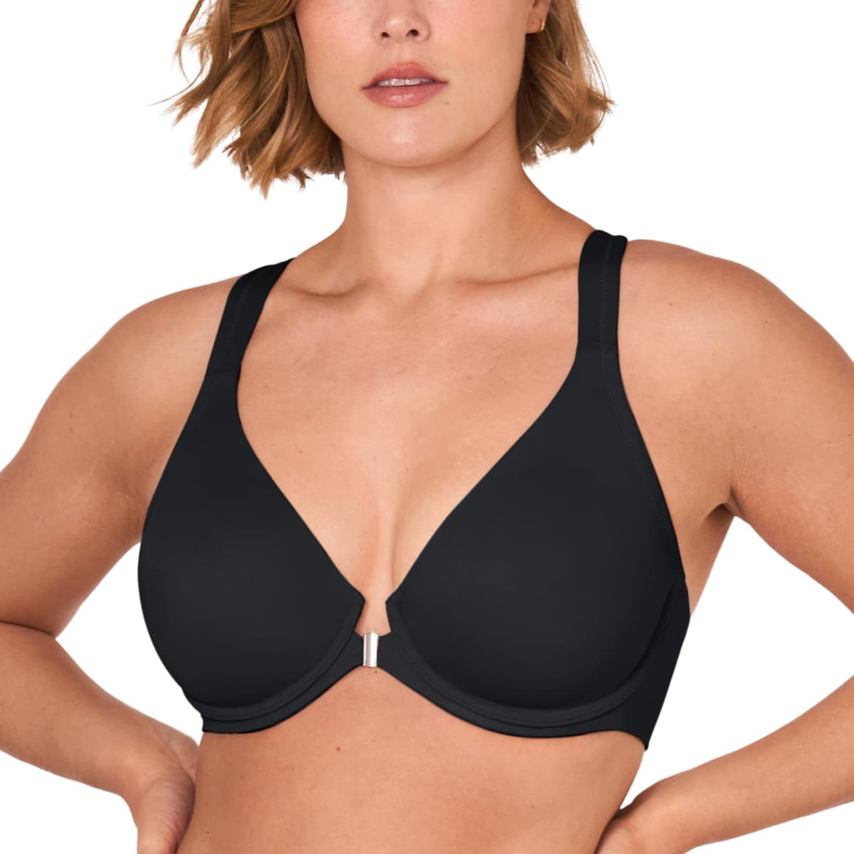 Delimira Women's Front Fastening Bras Seamless Unlined Racer Back Plus Size Underwired Plunge Bra