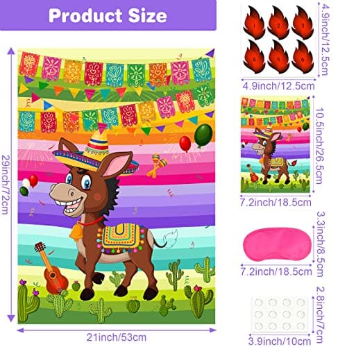 ASTARON Pin The Tail on The Donkey Mexican Donkey Game for Cinco De Mayo Party, Mexican Party Fiesta Themed Party, Kids Birthday Supplies — view 2