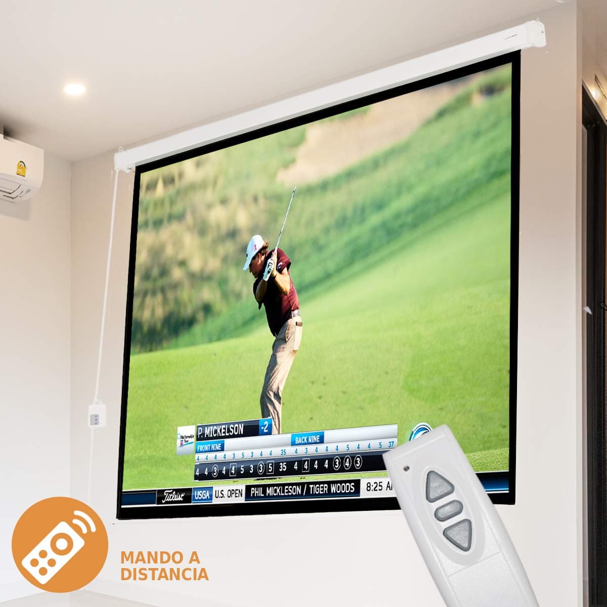 Pantalla de proyeccion electrica 84" para proyector, cajetin de Acero Lacado en Blanco, Pantalla para proyector electrica con Mando inalambrico, Auto Enrollable, Compatible con 4K (84 Pulgadas 4:3) — view 3