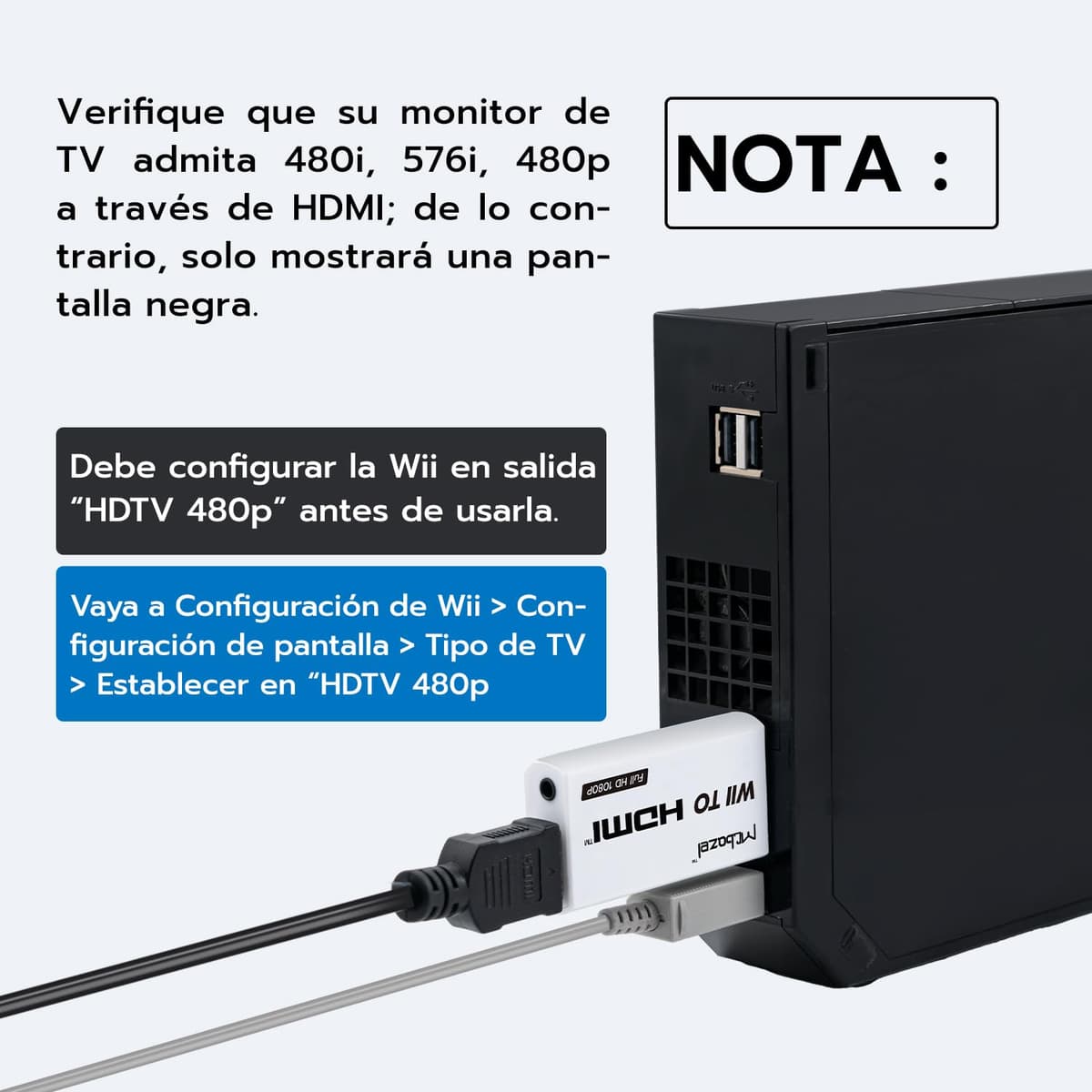 Mcbazel Wii a HDMI Converter, Convertidor de Adaptador Wii HDMI de Video Full HD 1080P con Audio de 3.5mm — view 4