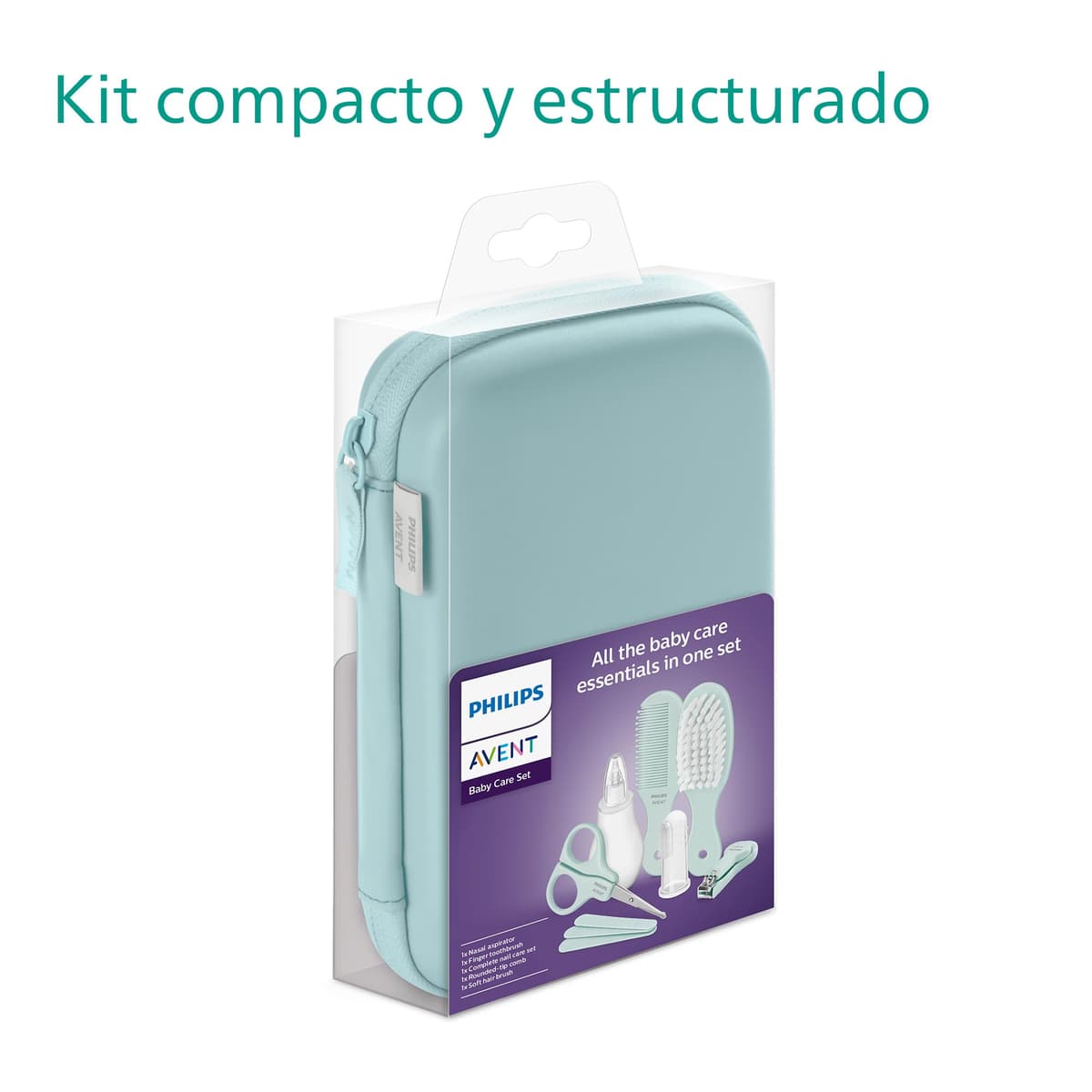 Philips Avent Baby Care Set: Kit básico para el cuidado del beb con 9 accesorios; cortaúñas, tijeras, 3 limas de uñas, peine, cepillo, aspirador nasal y cepillo dental dedal (modelo SCH401/00) — view 3