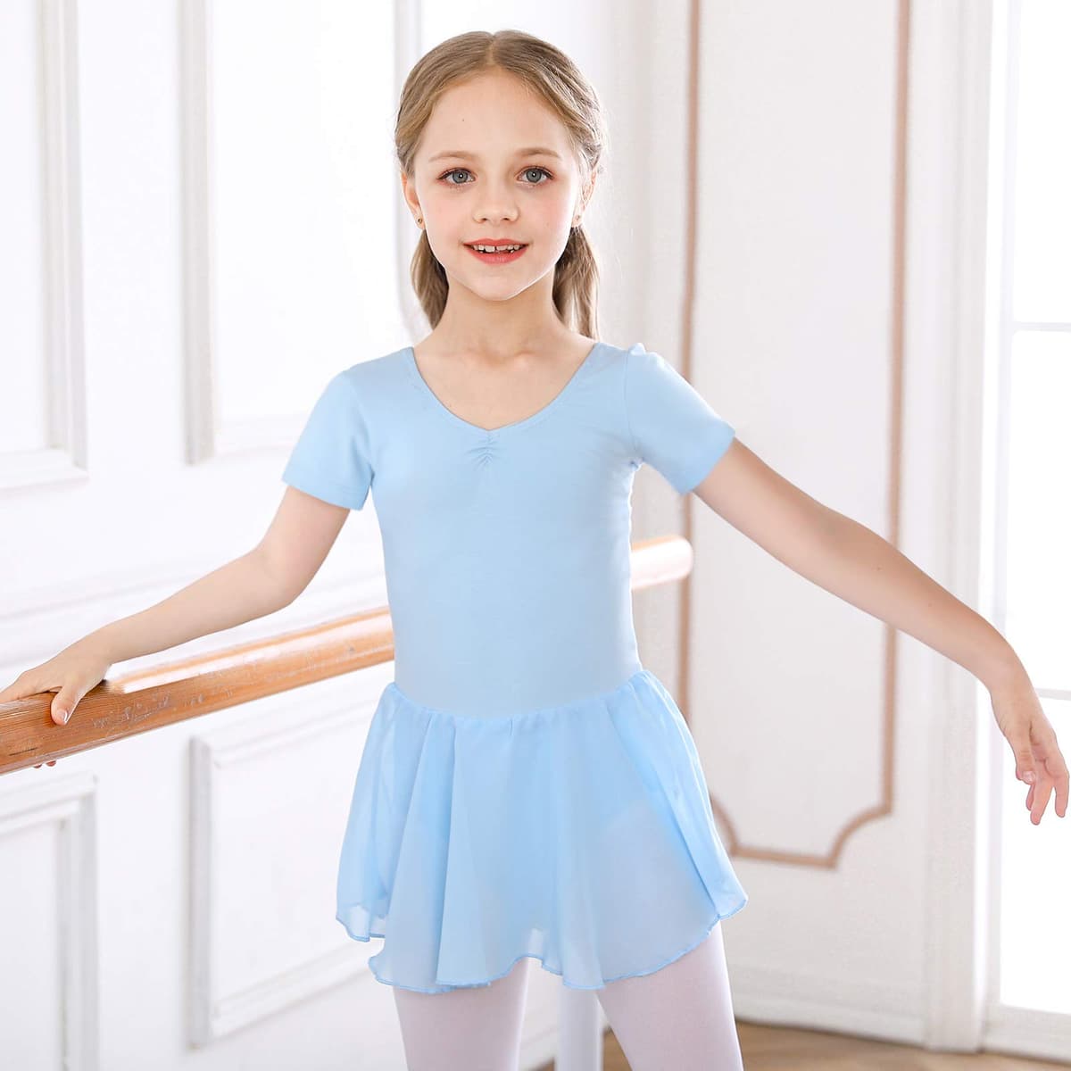 Bezioner Vestido de Ballet Maillot de Danza Manga Larga Gimnasia Leotardo Algodón Body Clásico para Niña — view 2