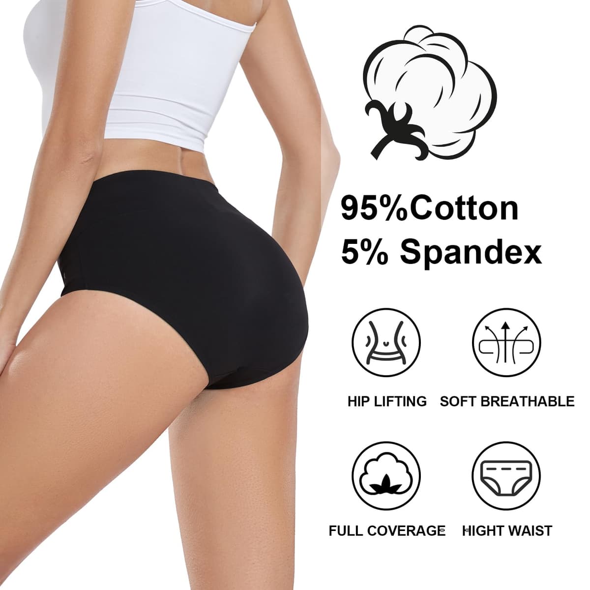 coskefy Underwear Women, High Waisted Cotton Knickers Ladies Full Briefs Soft Panties Slight Tummy Control Pants 5 Pack — view 3