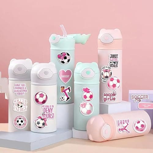 50Pcs Pink Soccer Stickers for Women - Vinyl Waterproof Football Decals for Laptops, Water Bottles, Journals | Cute Sporty Gift for Female Athletes, Players, Teens Girls — view 4