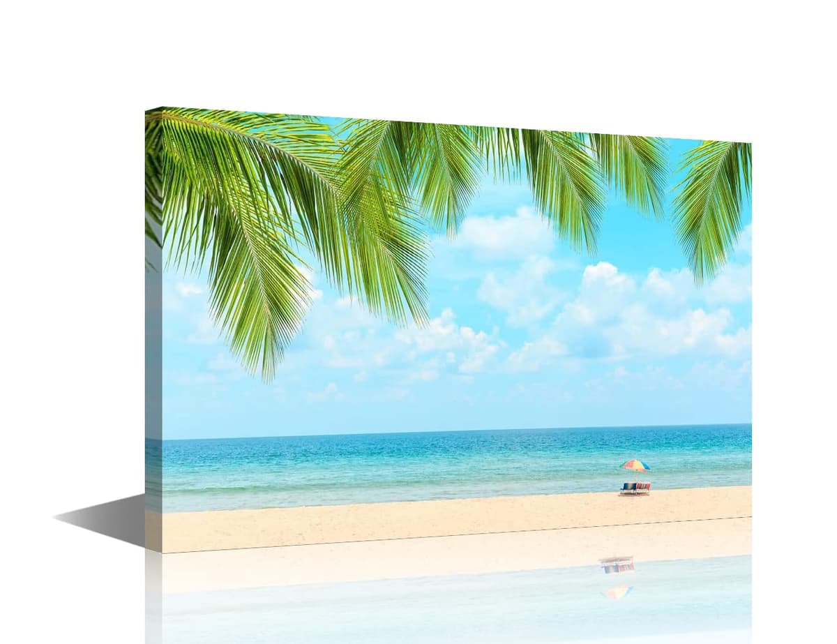 TISHIRON Wall Art Sandy Beach Sunrise Pictures Painting on Canvas Wall Art Modern Framed Seaside Canvas Prints Ready To Hang(24X16in) — view 20