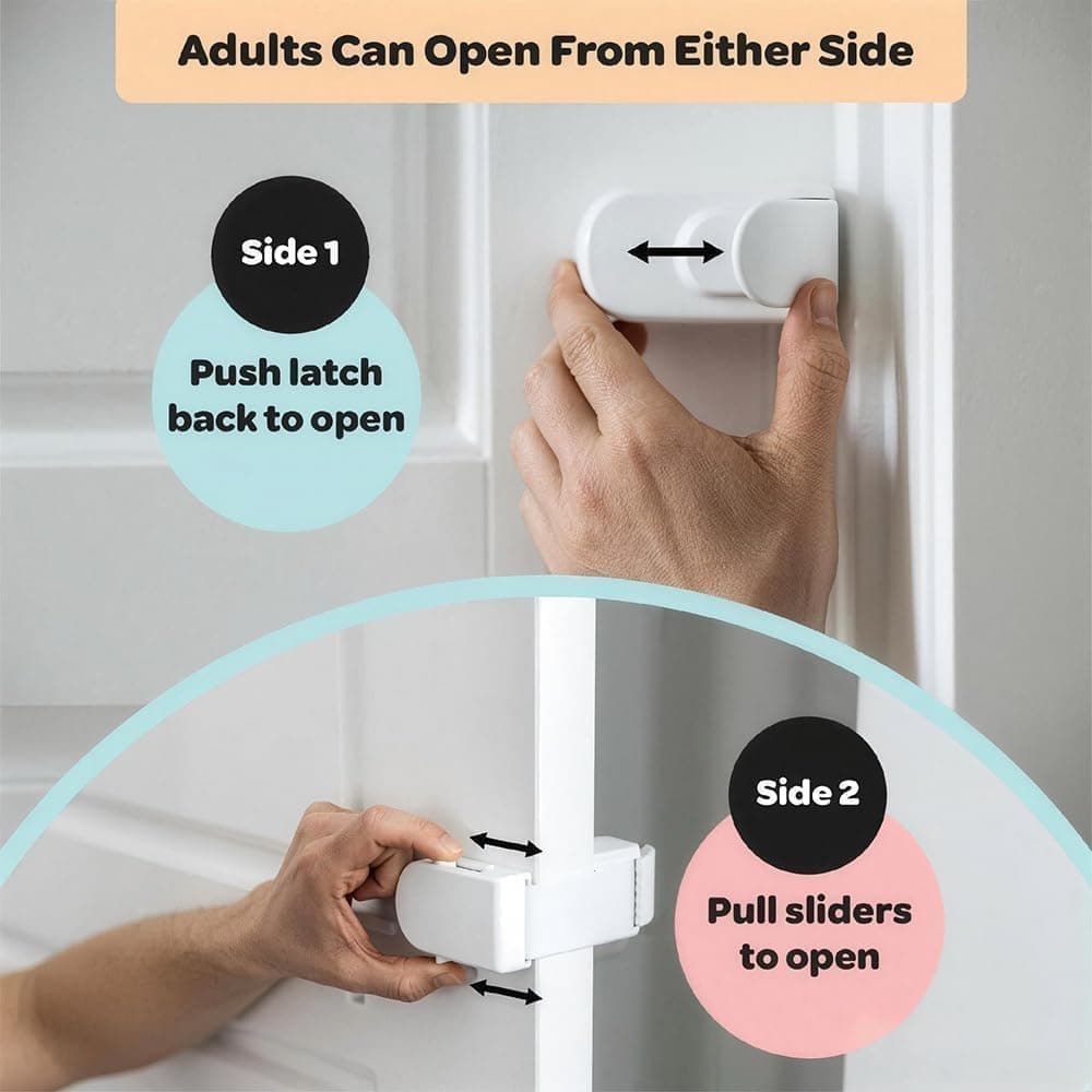 The Snap-On Door Lock Kids Can't Reach or Defeat, Child Proof Door Lock Without Drilling, Simple Install Safety Locks for Toddlers Kids Baby, Dogs & Cats, No Tools or Adhesives (2 Pack) — view 4
