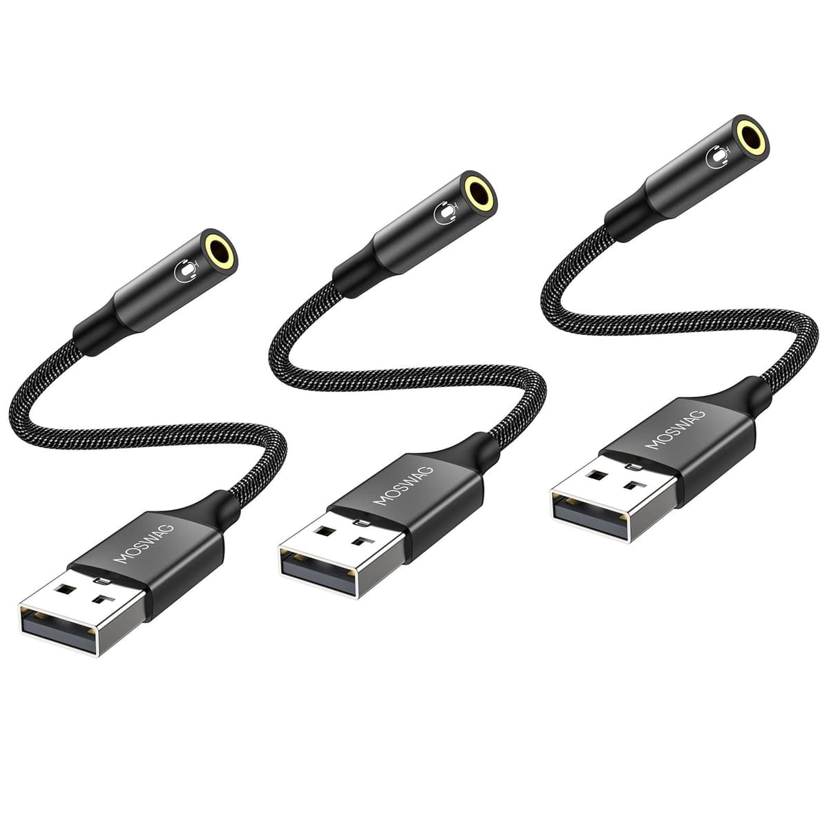 MOSWAG USB to 3.5mm Audio Adapter Built-in DAC External Sound Card Nylon Braided Aluminum Shell for PC Laptop PS5 PS4 Mac Linux Chromebook 1Pack — view 10