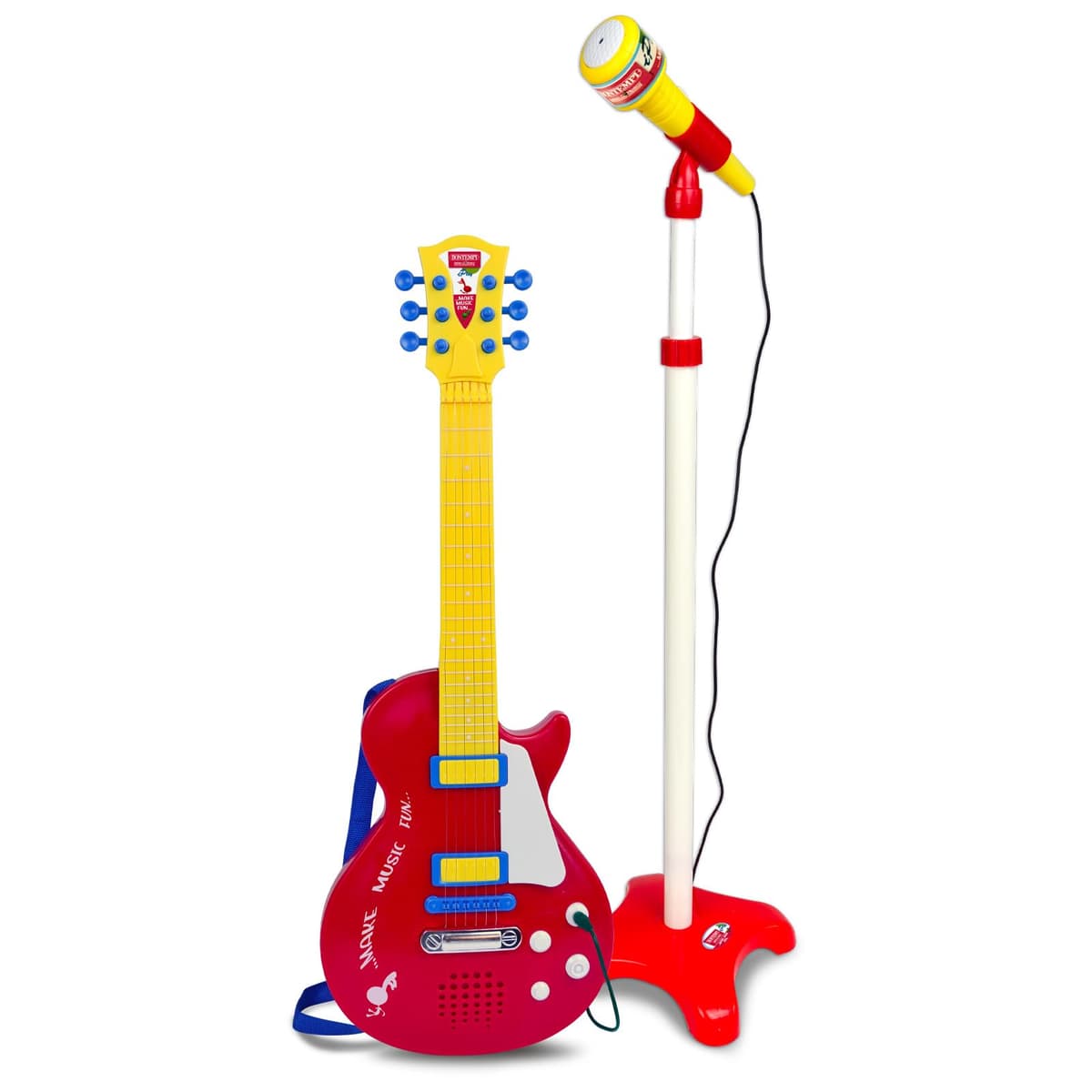 Bontempi | ElectroGroove con Micrófono - Guitarra Rock Electrónica para Vibraciones Potentes y Ritmos Innovadores, Rojo y Amarillo, 225x225x1120 mm