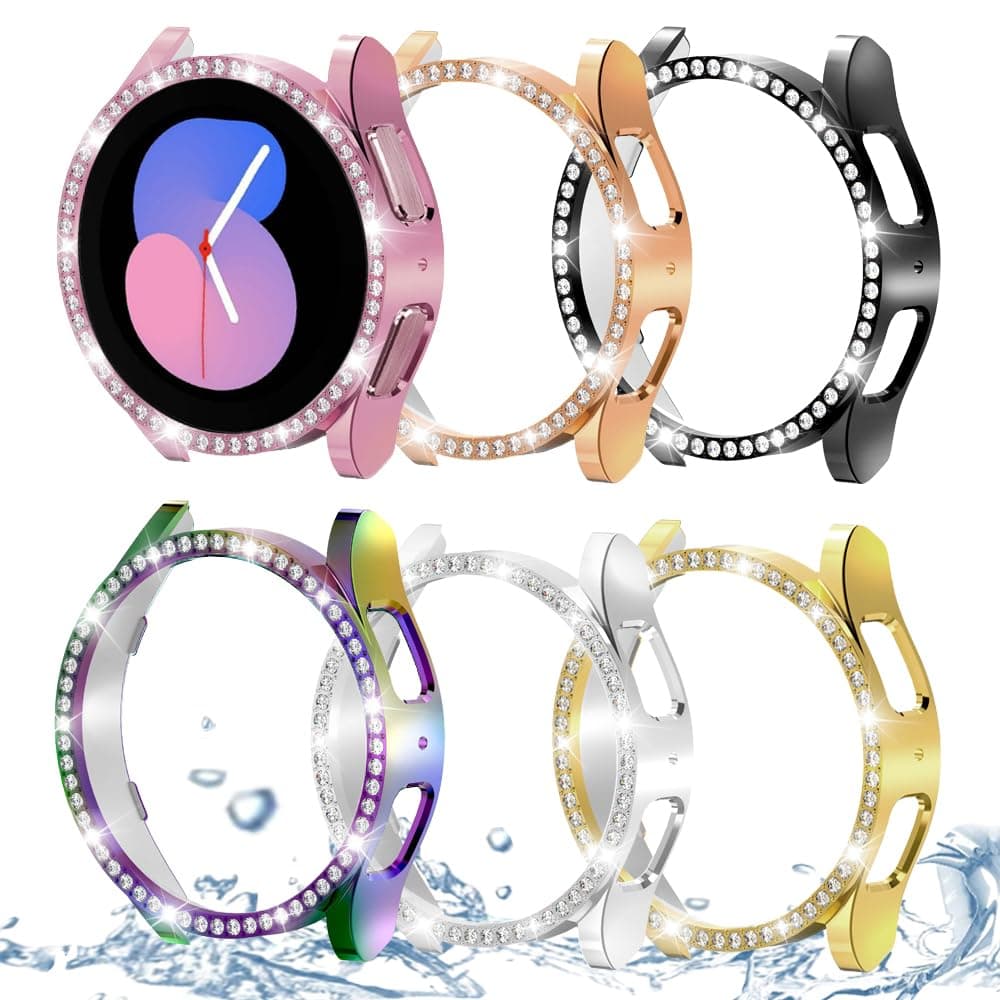 DEALELE [2-PACK] Case Compatible with Samsung Galaxy Watch FE / 5/4 40mm, Bling Double-row Diamond PC Protective Case Protector Cover, 40mm, Rose gold + Transparent — view 49