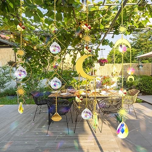 Sun Catchers Indoor Window - 4Pcs Colorful Crystal Suncatchers with 4Pcs PVC Suction Cup Hooks, Hanging Suncatcher for Window with Chain Pendant Ornament, Prism Suncatcher for Home Garden Decoration — view 2