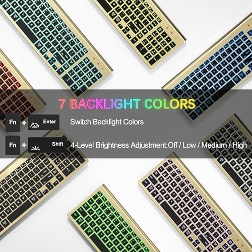 Wireless Backlit Keyboard and Mouse Ultra Slim Combo, TopMate 2.4G Silent Compact 2400DPI Mouse and Scissor Switch Keyboard Set, Batteries Included, for PC/Laptop/Windows/Mac/Gaming - BL Gold Black — view 2