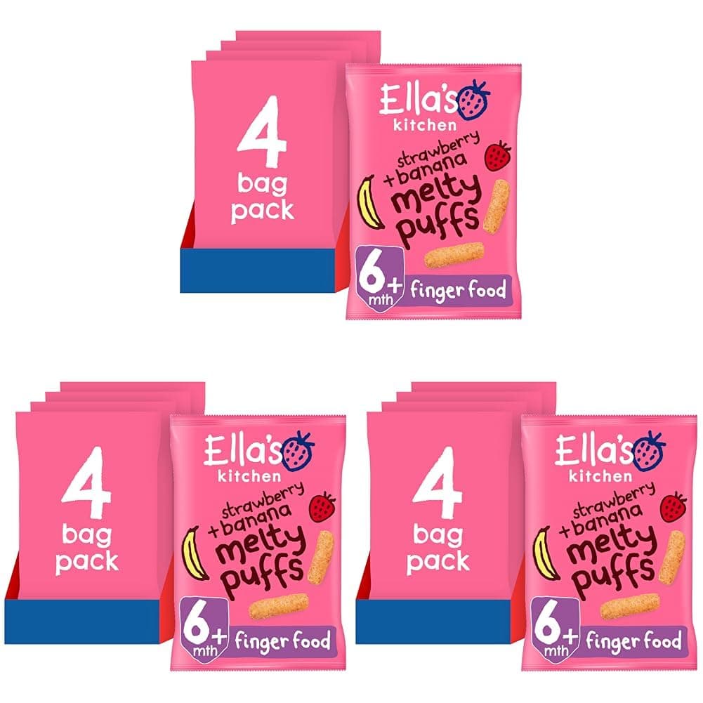 Ella's Kitchen Organic Strawberry & Banana Melty Puffs (4 x 20g) — view 2