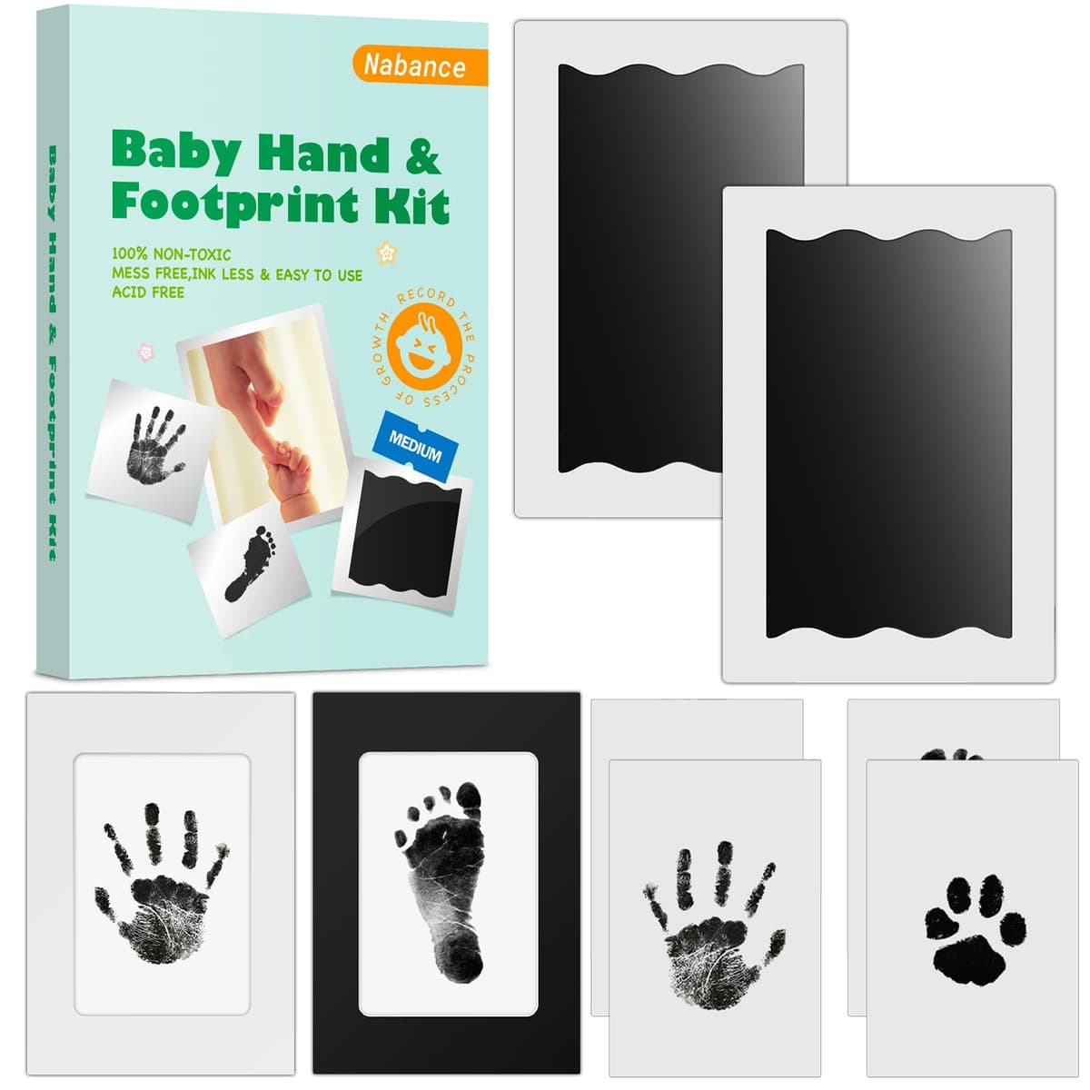Nabance Baby Footprint Kit & Handprint Kit, 4 Inkless Ink Pads, 2 Photo Frames, 8 Imprint Cards, Safe for Baby Hands and Feet, Family Keepsake Gifts for New Parents, Baby Shower Gifts 0-6 months — view 8
