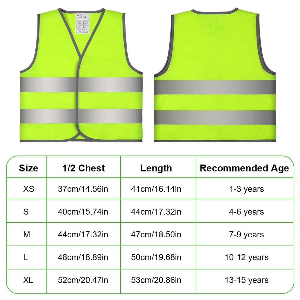Chalecos Reflectantes para Niños, 2 Piezas Chaleco de Alta Visibilidad para Niños, Chaleco de Seguridad Verde para Niños Carrera, Viajes Escolares, Ciclismo, Amarillo Fluorescente — view 2