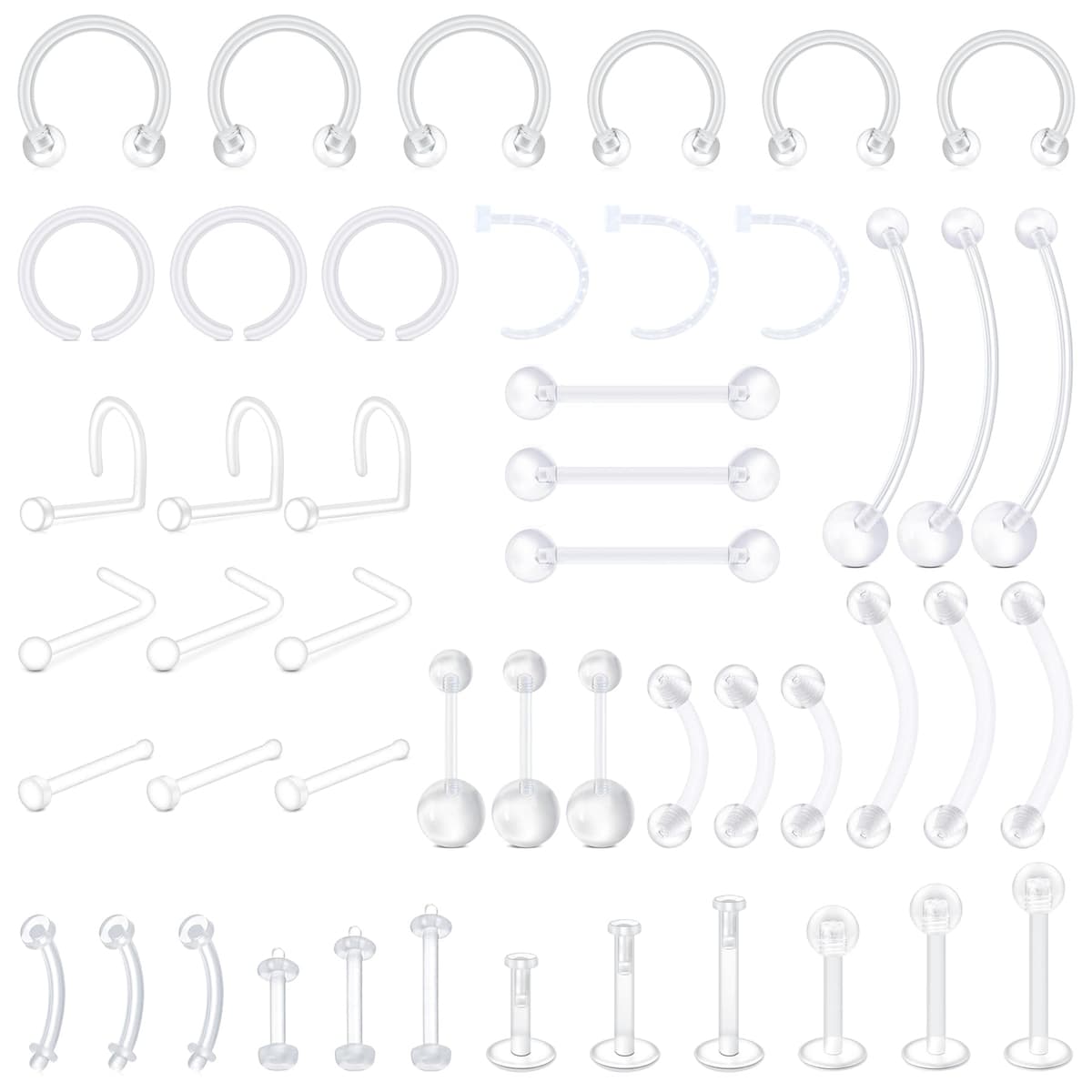 Piercing Retainer Set Clear Septum Ring Plastic Nose Studs Eyebrow Lip Labret Stud Septum Hoops Cartilage Industrial Tragus Earring Retainer For Surgery — view 10