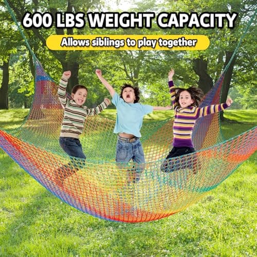 LPIW Climbing Net for Kids - 14.8FT x 9.9FT Double Layers Heavy Duty Playground Safety Net, Climbing Cargo Net for Tree House Tree Fort, Back Yard, Jungle Gyms, Monkey Bar Security Mesh（Rainbow） — view 5