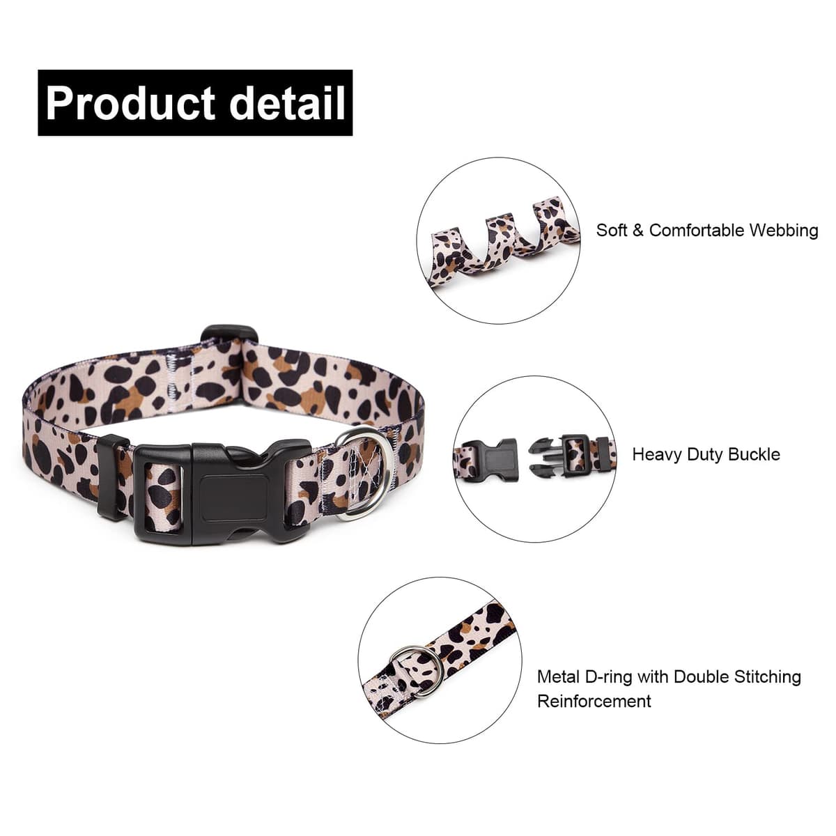 Suredoo Collar Perro, Ajustable y Resistente con Patrones de Moda, Collar Nylon Cómodos para Perros Pequeños Medianos Grandes, Cachorros (M, Leopardo) — view 3