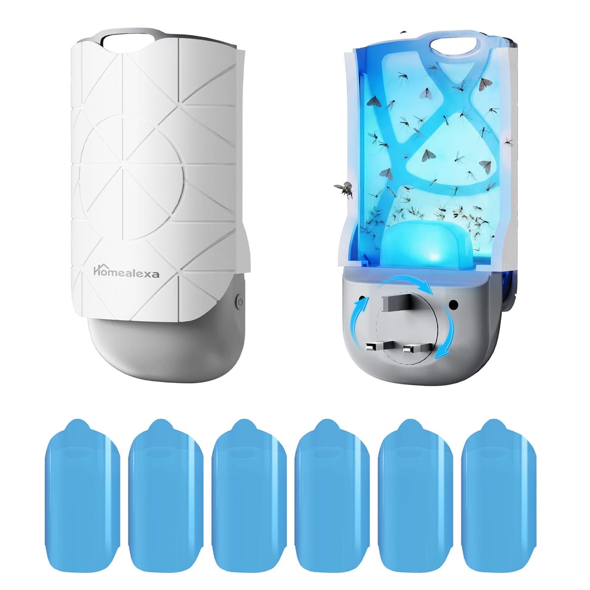 Homealexa Fruit Fly Trap Indoor, Plug-in LED UV Fly Catcher for Flies, Gnats & Moths, 180° Rotating Plug, Insect Trap with 24/7 Operation, 1 Device + 6 Refills