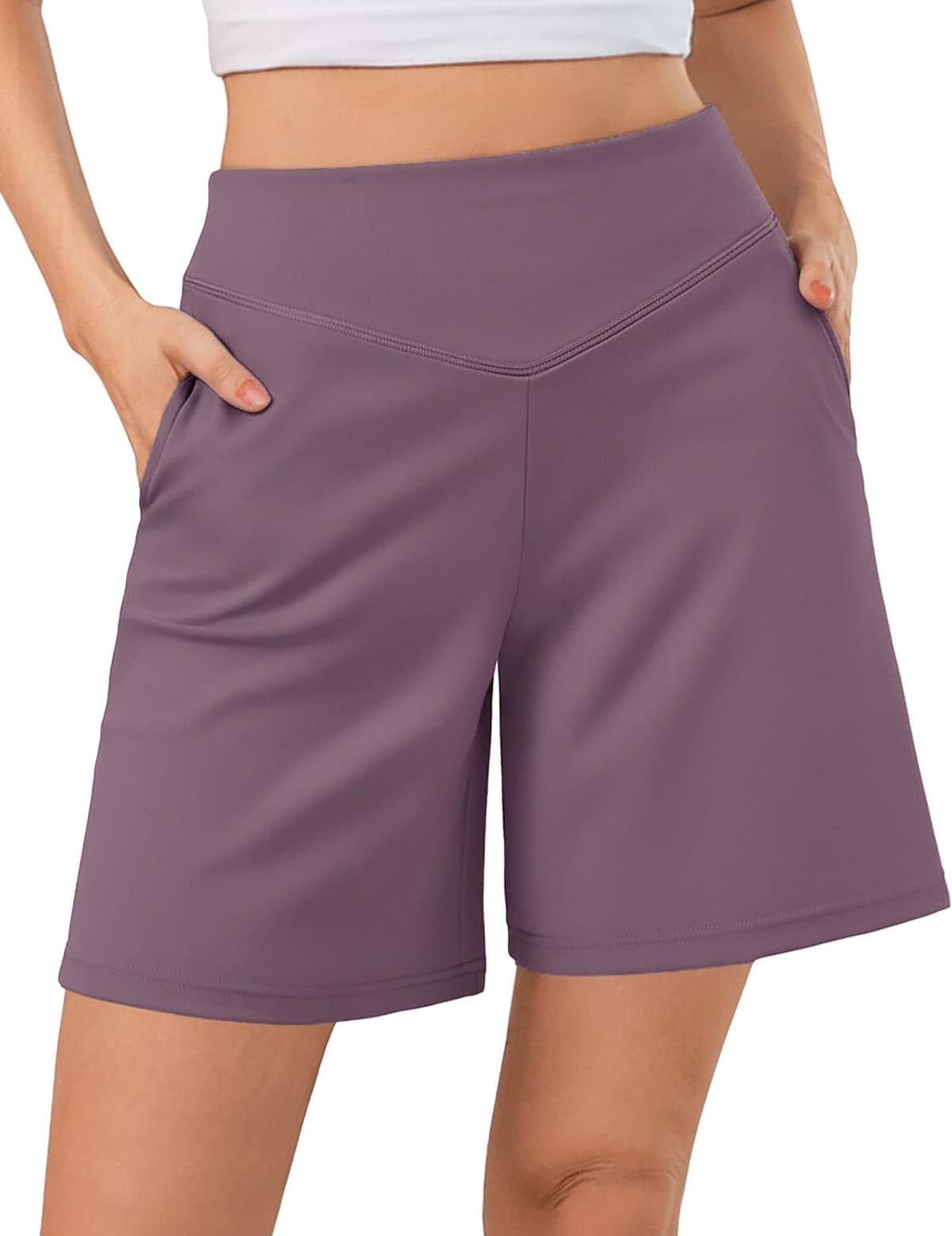Pantalones Cortos Mujer Verano Shorts Deportivos Cintura en V con Efecto Vientre Plano Diseño en A Holgado con Bolsillos para Yoga Fitness y Casual XS-3XL — view 11