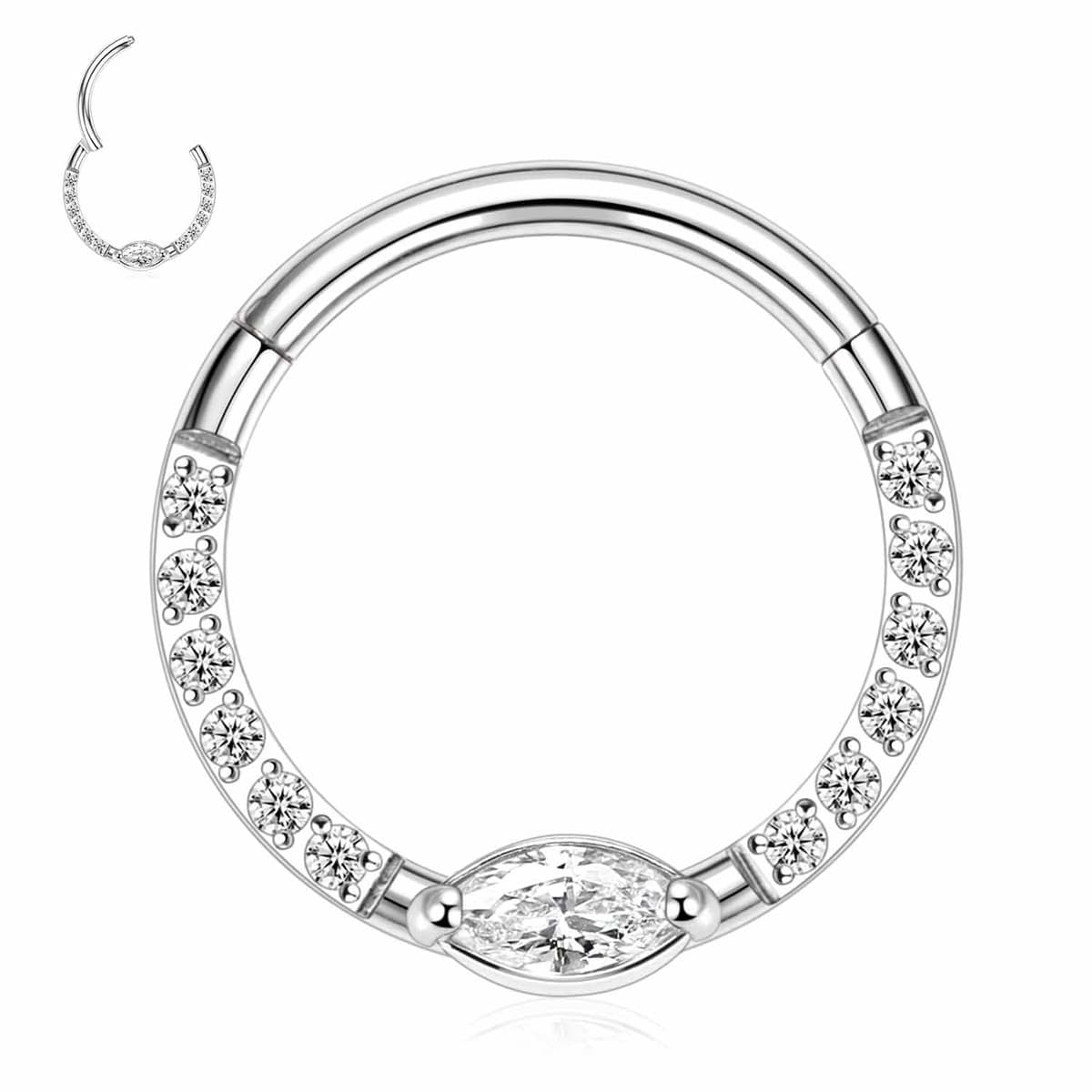 AROWRO 18G 16G 14G Nose Hoop Ring Septum Clicker Earrings CZ Opal Cartilage Conch Helix Tragus Hoop Earrings Daith Piercing Jewelry 316L Surgical Steel — view 16