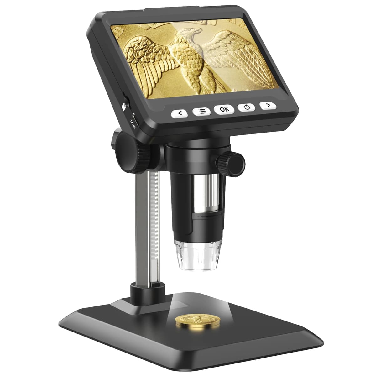 Digital Microscope, 4.3 Inch Coin Microscope 1000X, 1080P Compound,Coin Magnifier with 8 Adjustable LED Light, PC View-Microscopy Black