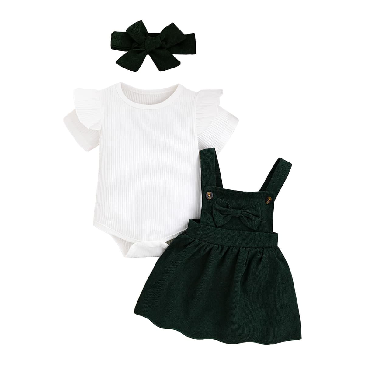 Conjuntos Falda Para Niña Recién Nacida Blusa de Manga Corta y Falda con Tirantes y Lazo Ropa de Verano Para Niña Bebé — view 11