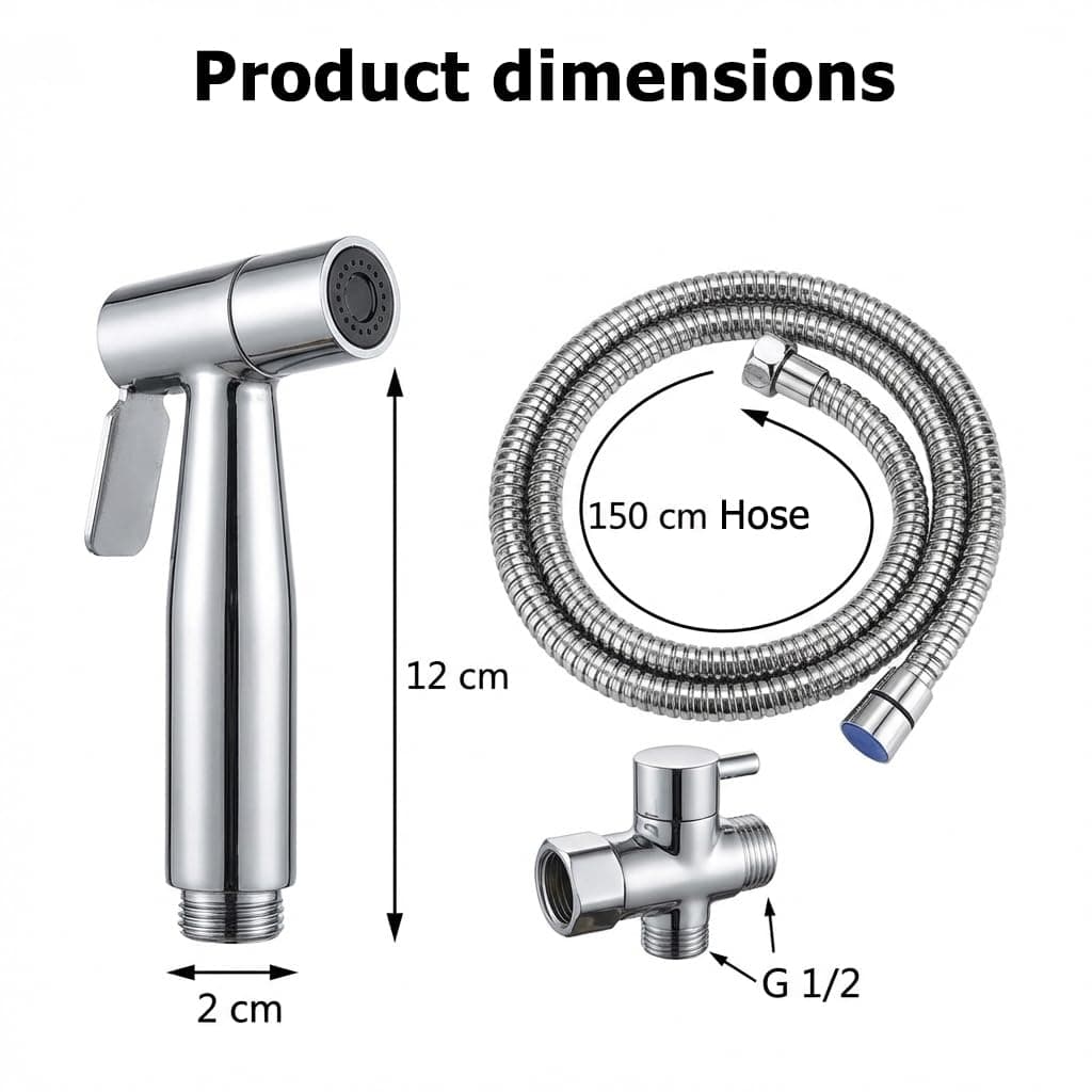 Grifo Bidet para WC Ducha Higiénica de Acero Inoxidable con Manguera 1.5m, para Higiene Personal y Limpieza de Mascotas Incluye Adaptador G1/2 (Acero) — view 5
