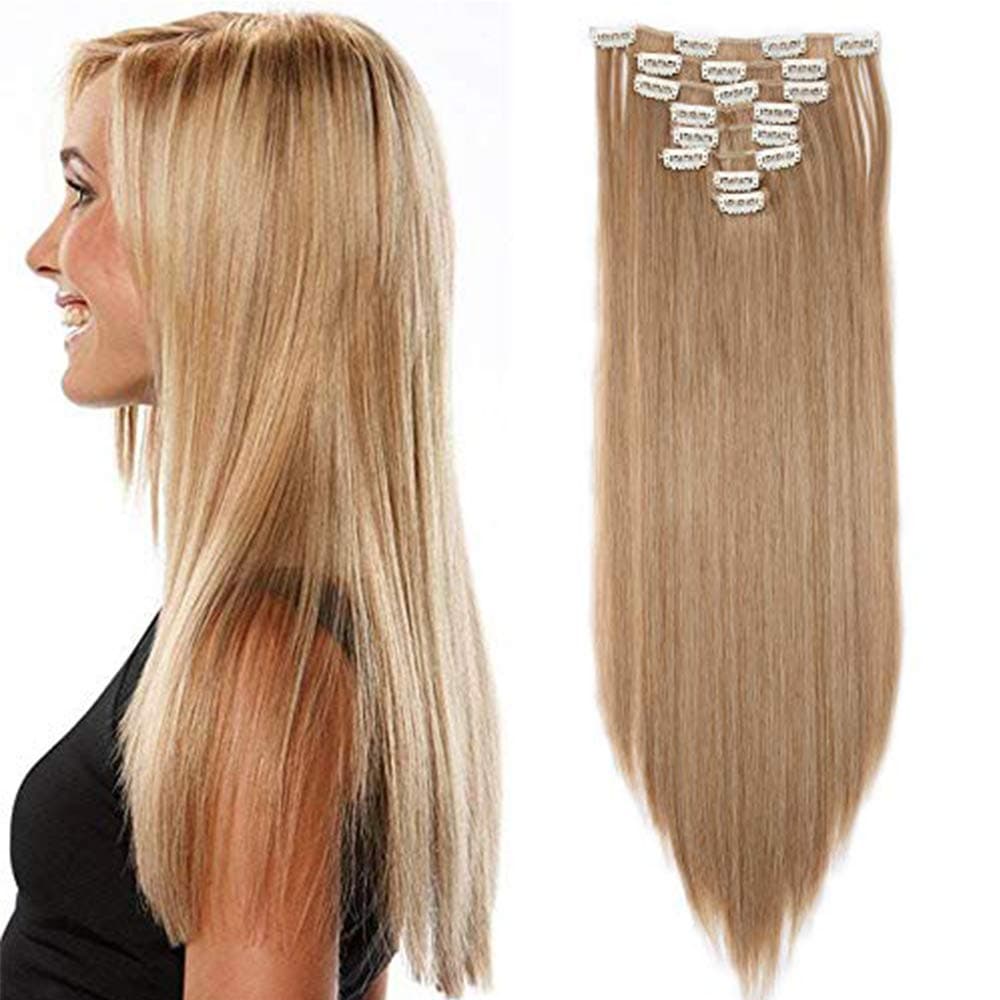 24"(60cm) SEGO Extensiones de Cabello Clip de Pelo Sintético Se Ve Natural 8 PCS [Sandy Rubio mezcla Blanqueador Rubio] Rizado Ondulado Largo Postizos Pelucas (140g) — view 8