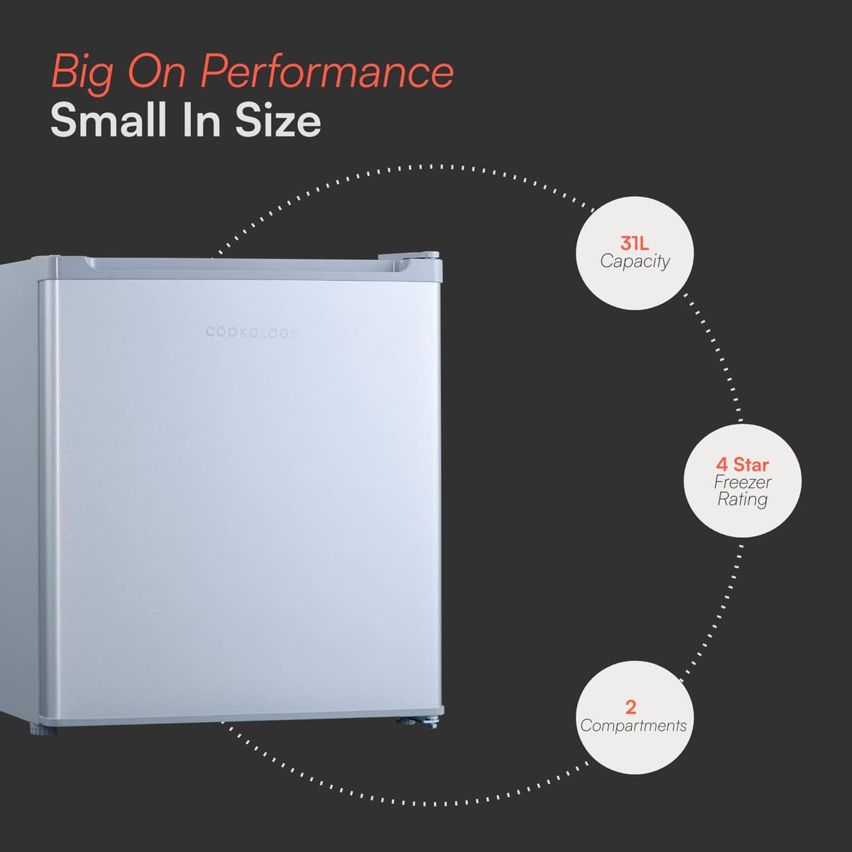 Cookology MFZ32SL Small Table Top Mini Freezer in Silver - 32 Litre Capacity - For Counter Tops - Adjustable Temperature Control & Legs - Removable Wire Shelf - 4 Star Freezer Rating — view 3
