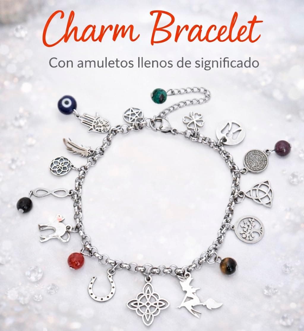 Simboliks Pulsera con Amuletos de acero inoxidable, protección contra el mal de ojo y hechizos, Buena suerte, Brazalete de Bruja, Amuleto de Brujas, Talismán, Protegida contra todo mal — view 8