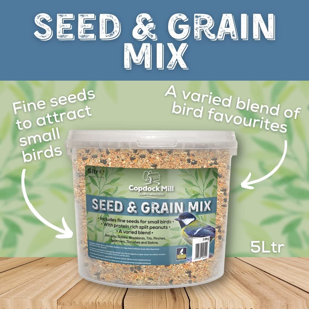 Copdock Mill Wild Bird Seed & Grain Mix 3.8 kg/5L Tub – All Year-Round High-Energy Wild Bird Food – 100% Natural Ingredients Including Sunflower Seeds and Peanuts — view 2